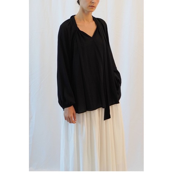 Tie Neck Swing Blouse Black Chiffon Top. Size 4XL - Picture 2 of 11